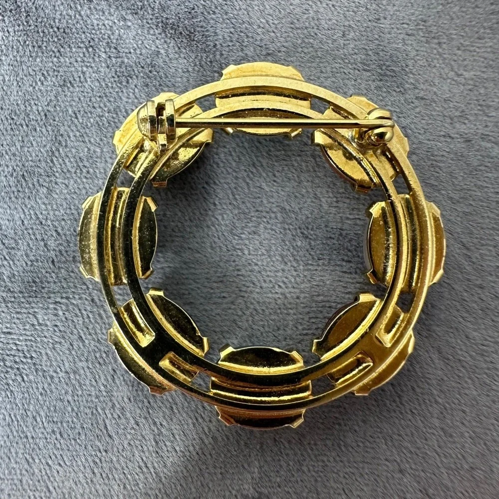 Vintage Gold Tone Multi Color Scarab Wreath Brooch Pin Egyptian Revival Costume
